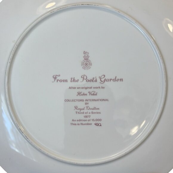 Beautiful Royal Doulton Hahn Vidal From “The Poets Garden” Plate 932/15000 - Picture 3 of 4